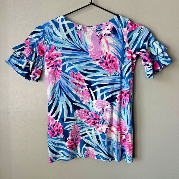 Lilly Pulitzer Mrs Peacock Blue Tweethearts Lula Ruffle Sleeve Dress Girl Sm 4/5 - Picture 4 of 4